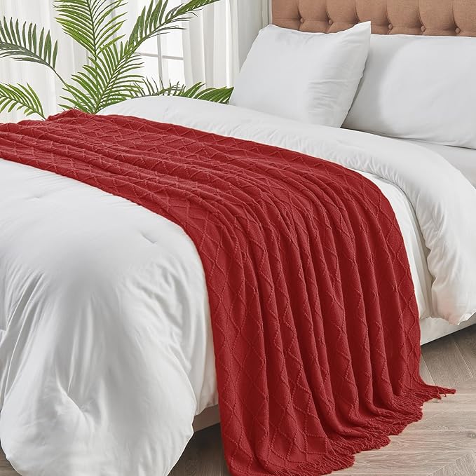 inhand Knitted Throw Blanket for Couch and Bed, Soft Living Room Home Decor Knitted Blanket with Tassel, Outdoor Lightweight Breathable Summer Blanket, Farmhouse Warm Woven Decorative, 50"x60"-Ruum Studio Home