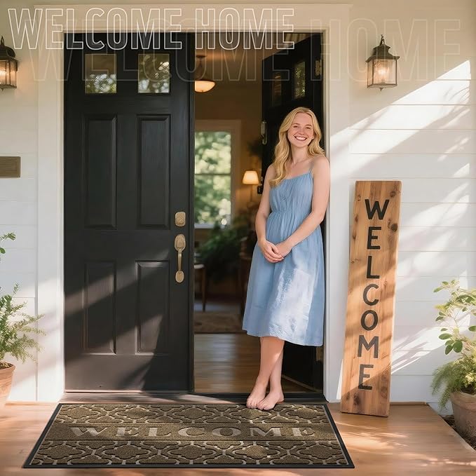 Yimobra Welcome Mat Outdoor Indoor, All-Season Waterproof Front Door Mat Outside Entrance, All-Weather Heavy Duty Non-Slip Doormat, Low Profile Porch Patio Entrance Mats, 60x36, Coffee-Ruum Studio Home