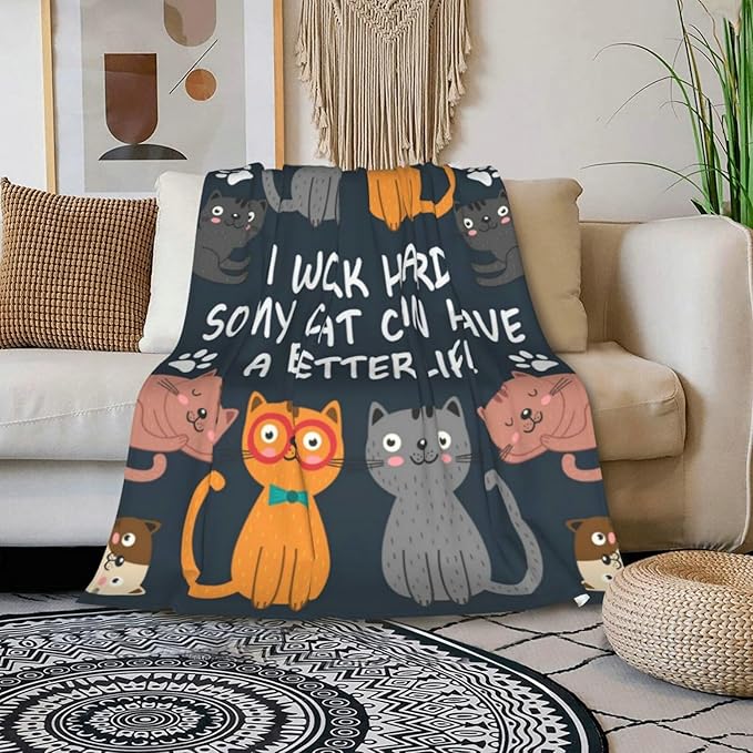 HGOD DESIGNS Cats Throw Blanket Funny Cat Blanket Animals Pet Pattern s Flannel Soft Warm Cozy Fuzzy 50"x60" Throw Blanket for for Women and Men-Ruum Studio Home