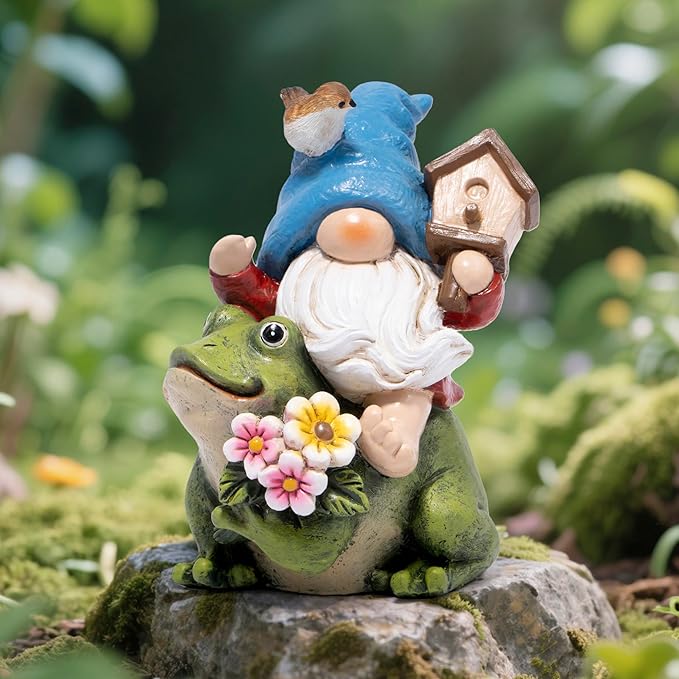 Hodao Spring Garden Gnome Decoration Flower Animal Ornaments Decor Gifts Spring Gnomes for Garden Decorations Summer Elf Figurine Gifts for Mom Outdoor Decor (Blue)-Ruum Studio Home