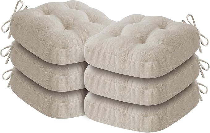 Chair Cushions, Foam Dining Chair Cushions, Tufted Indoor Chair Pads, Set of 6, Beige, 16.5” x 16.5” x 3.5”-Ruum Studio Home