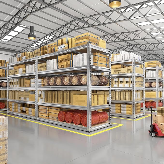 REIBII Garage Shelving, 5 Tier Storage Shelves Load 3000LBS, Adjustable Garage Shelving Heavy Duty, Metal Shelves Unit for Basement, Warehouse, 48" W x 72" H x 18" D, Galvanized-Ruum Studio Home
