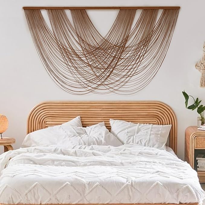 Large Macrame Wall Hanging Brown Die-Dyed 59.00" W x 31.00" L Boho Wall Decor Yarn Tapestry Craftsmanship Home Macrame Wall Decor-Ruum Studio Home