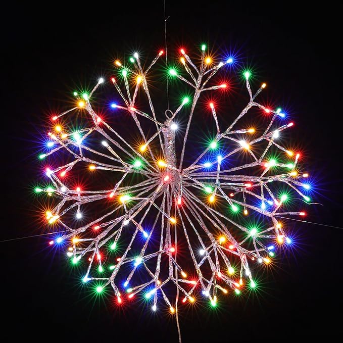 Christmas led Sparkle Ball Hanging Outdoor décorations -Haning Twig Ball,Snowflake Ornament Lights Indoor Outdoor Festive Holiday Décor 24Inch (Mutilcolor)-Ruum Studio Home