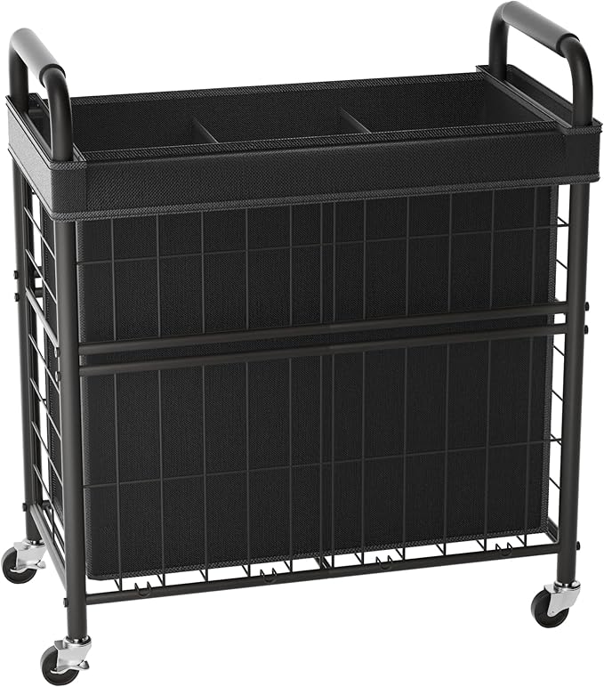 Laundry Hamper 3 Section, 145L Rolling Laundry Sorter Basket with Wheels, 3 Compartment Clothes Organizer Cart, Pull-Out Removable Bags for Laundry Room, Bathroom, Bedroom, Black-Ruum Studio Home