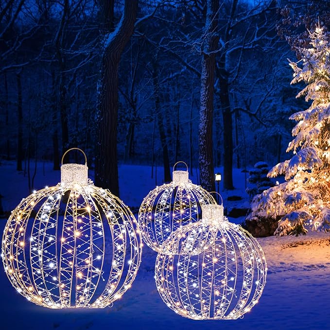Tangkula Christmas LED Light Balls for Tree (3 Pack), Outside Lighted Sphere with 180 Warm White & 180 Cold White Lights, Holiday Lighted Decorations, Christmas Sphere Balls for Indoor Outdoor Decor-Ruum Studio Home
