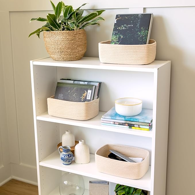 NaturalCozy 11.8"x8"x4.5” Storage Baskets for Shelves 3 Pack | Cotton Rope Woven Small Baskets for Organizing | Small Storage Bins for Nursery, Bathroom, Closet, Cube Shelf, Decorative, Gift Basket-Ruum Studio Home
