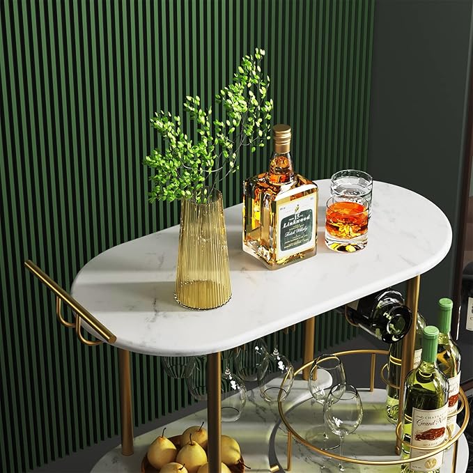 Gold Bar Carts with 4-Tier Storage Shelves, Mobile Bar Serving Cart with Wine Rack and Glass Holder, for The Home, Kitchen, Living Room, Dining Room-Ruum Studio Home