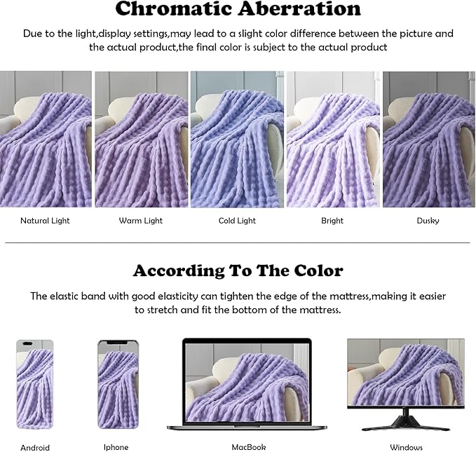 NEWCOSPLAY Faux Fur Twin Blanket Lavender Bubble Blanket Thick Warm Soft for Couch Sofa Bed 550GSM (Lavender, Twin(60"x80"))-Ruum Studio Home