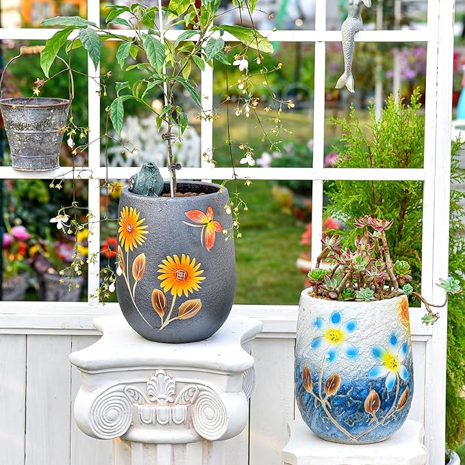 Sungmor 10.6 Inch Ceramic Succulent Plant Pot with Drainage Hole, Hand Painted Flower Pots for Plants, Unique Texture Decorative Planter for Indoor and Outdoor, Pottery Vase for Home Office Decor-Ruum Studio Home