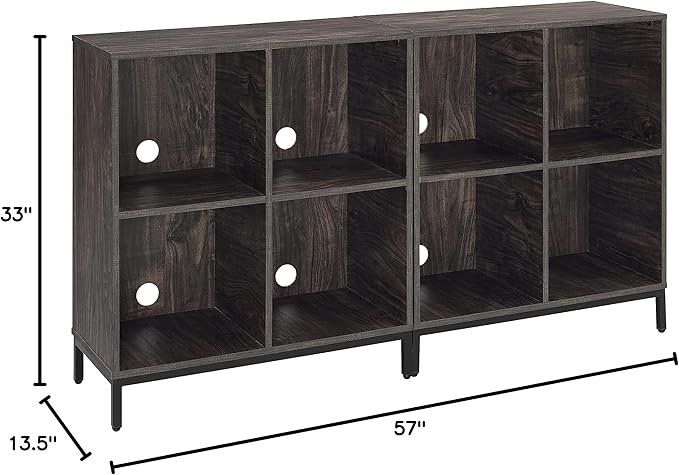 Crosley Furniture Jacobsen 2-Piece Vinyl Record Storage Cube Bookcase Set and Record Player Stand, Brown Ash-Ruum Studio Home