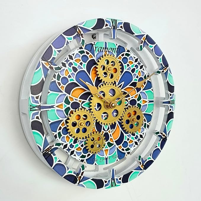 The Gears Clock Wall Clock Italy Collection with Moving Gears (Tramonti, 10 inch Round)-Ruum Studio Home