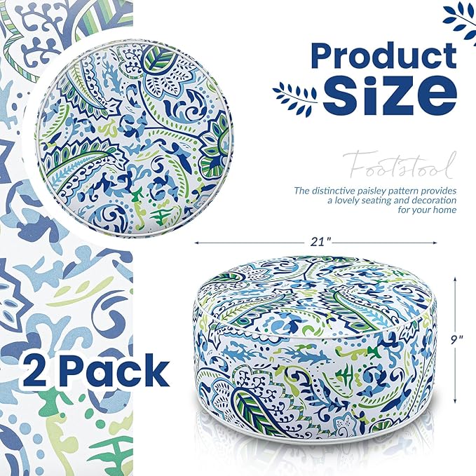 2 Pack Outdoor Inflatable Ottoman Waterproof Inflatable Pouf Foot Rest with Handle D21 x H9 Portable Outdoor Foot Rest for Patio Garden Camping or Home-Ruum Studio Home