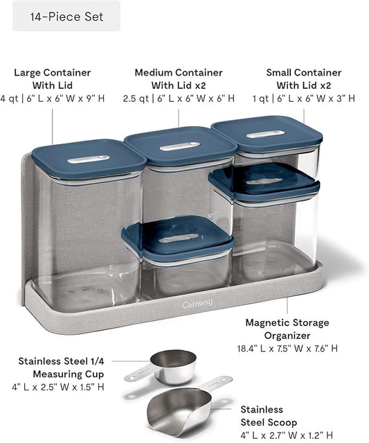 Caraway 14-Piece Glass Airtight Food Storage Containers with Lids – Non-Toxic, BPA-Free Kitchen Storage Containers – Stackable, Space-Saving Airtight Containers for Dry Goods and More - Navy-Ruum Studio Home