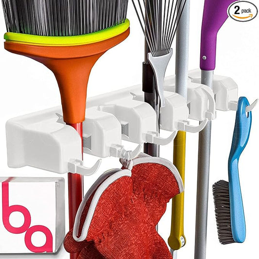 Berry Ave Broom Holder and Garden Tool Organizer Rake or Mop Handles Up to 1.25-Inches (White, 2pk)-Ruum Studio Home
