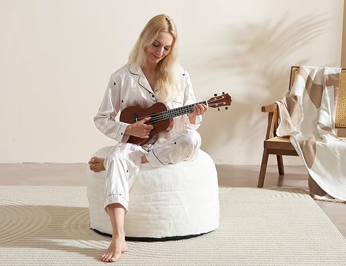 Pouf Ottoman Foot Rest 26"x18" Footstools and Ottomans Small with Filling Cream Small Beige Ottoman Foot Rest Ivory Poofy Ottom Stool Soft Poofs/Ottomans Furniture Living Room Ottom Footstool-Ruum Studio Home