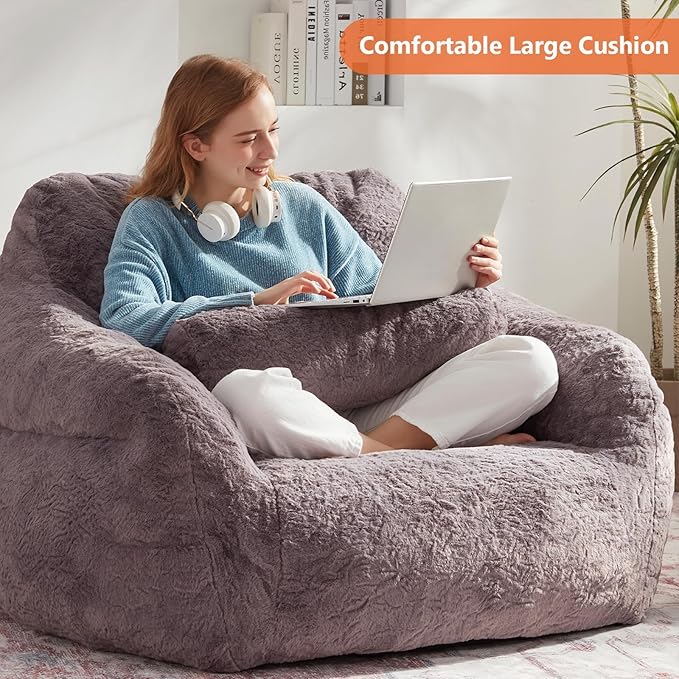 Bean Bag Chair for Adults with Pillow,Oversized Bean Bag Couch Chairs for Adults,Giant Lazy Couch Sofa Chairs with Filler,Large Reading Chair for Living Room Bedroom,Dark Gray-Ruum Studio Home