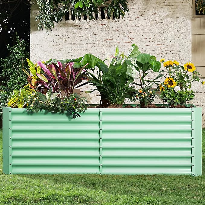 Land Guard 8x4x2ft Galvanized Raised Garden Bed, Planter Boxes Outdoor, Raised Garden Beds Outdoor for Vegetables, Flowers, Herbs, 479 Gallons, Lime Green…-Ruum Studio Home