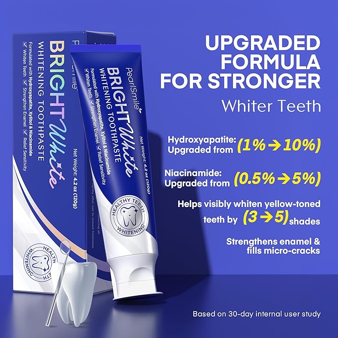PearlSmile Hydroxyapatite Niacinamide Whitening Toothpaste – 5% Niacinamide + 10% Nano-Hydroxyapatite (nHAp) – Strengthens Enamel & Remineralizes – Fluoride-Free, 4.2oz (Pack of 2)-Ruum Studio Home