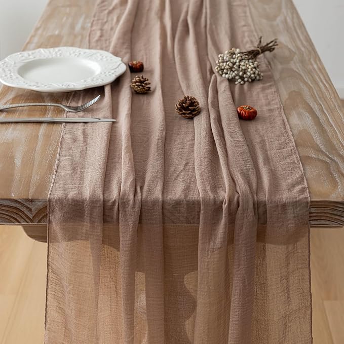 6pcs Nude Gauze Rustic Cheesecloth Table Runner 120 Inch 10 FT for Wedding Baby Shower Bridal Shower Birthday Engagement Garden Outdoor Party Long Sheer Boho Decorations-Ruum Studio Home