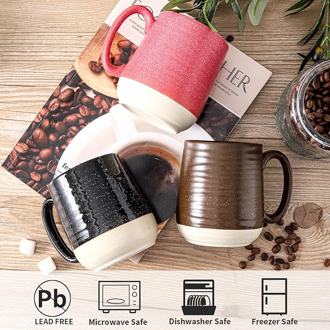Hasense Ceramic Coffee Mugs Set of 6, 15 oz Large Porcelain Mugs with Handle for Women Men, Colorful Coffee Cups for Latte, Tea, Cappuccino, Microwave & Dishwasher Safe-Ruum Studio Home