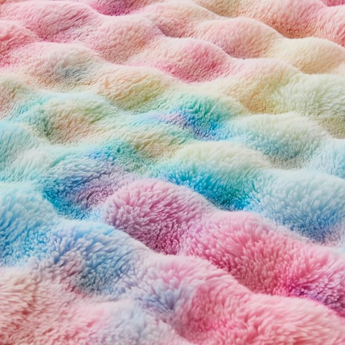 RYNGHIPY Faux Fur Throw Blanket Tie Dye Colorful Rainbow Blanket for Couch Plush Fluffy Faux Rabbit Fur Decoration Blanket for Sofa Chair Bed (Rainbow, 63''x79'')-Ruum Studio Home