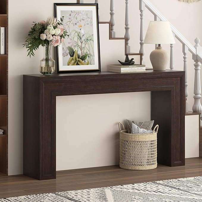Rresyet 55 Inch Long Console Table, Sofa Table Behind Sofa, Wooden Entryway Table, Farmhouse Entryway Table for Entry, Hallway, Living Room (Cherry)-Ruum Studio Home