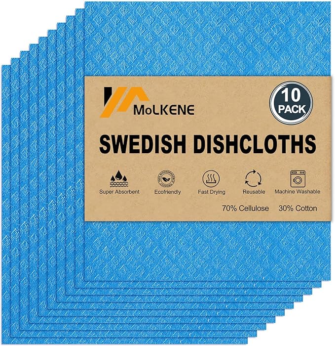 Swedish Dishcloths - 10 Pack Reusable Kitchen Dishcloths - Ultra Absorbent Dish Towels for Washing Dishes - Cellulose Sponge Cloth Cleaning Cloths - Blue-Ruum Studio Home