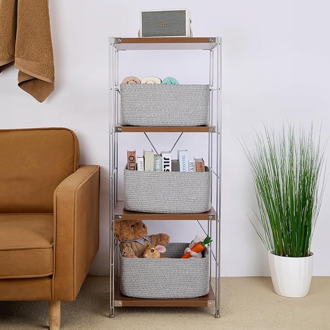 Large Storage Baskets for Shelves, Closet Organizers Bins for Clothes Blanket Towels, Baby Nursery, Toy Baskets Box, Woven Rope Baskets, 17 x 13 x 7.5”, 2 Packs Mixed Grey-Ruum Studio Home