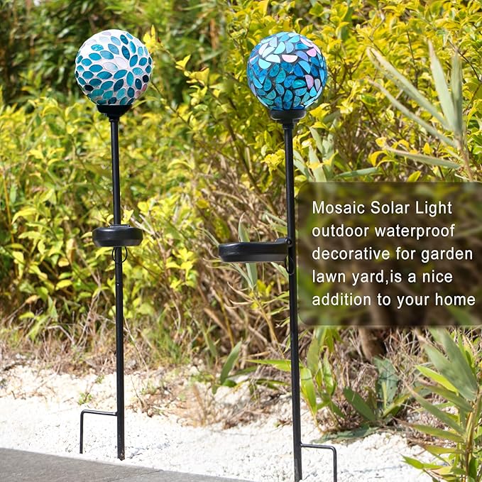 VCUTEKA Solar Lights Outdoor Decorative, Mosaic Solar Garden Light Waterpoof LED Pathway Stake Light for Landscape Lawn Patio Yard Decoration, 2 Pack-Ruum Studio Home