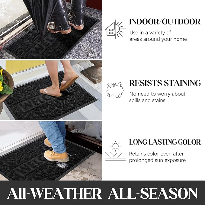 Yimobra Welcome Mat Outdoor, 29.5x17 Waterproof Door Mat Outside Entrance, All-Weather Non Slip Front Door Mat, Low-Profile Entryway Mat Indoor, Porch and Patio, Black-Ruum Studio Home