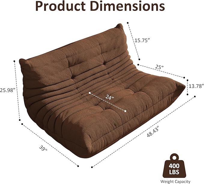 Bean Bag Chair, Oversized Loveseat Fireside Chair for Adults, 2 Seater with Memory Foam Filled, Lazy Sofa Lounge Floor Sofa for Living Room, Bedroom, Office, No Assembly Required. (Coffee)-Ruum Studio Home