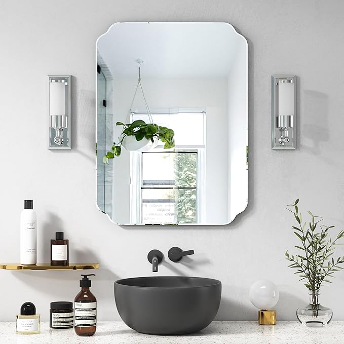 Bathroom Mirrors for Over Sink, Frameless Mirrors for Wall, 24x18 Inch Beveled Bathroom Mirror, Bathroom Vanity Mirror for Bedroom Living Room Entryway Home Decor-Ruum Studio Home