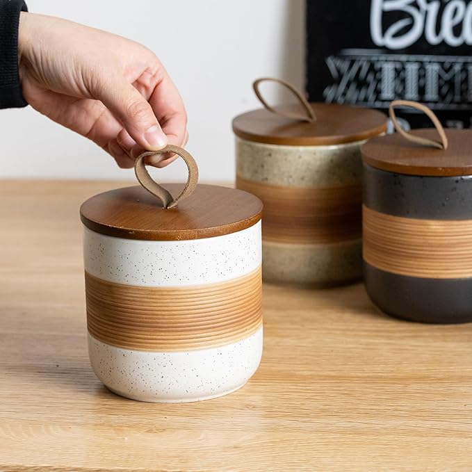 Spice Jars with Lid, Coffee Container Kitchen Food Storage Jars for Spice Sugar Tea Bag, Stackable Decorative Jars for Countertop, White & 37oz-Ruum Studio Home