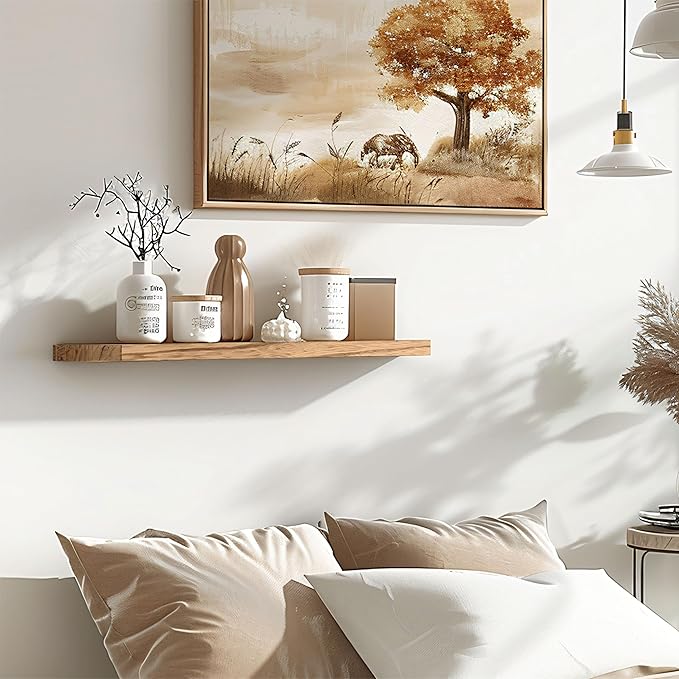 24 Inch Floating Shelves for Wall Rustic Light Wood Wall Shelves for Bedroom Set of 4-Ruum Studio Home