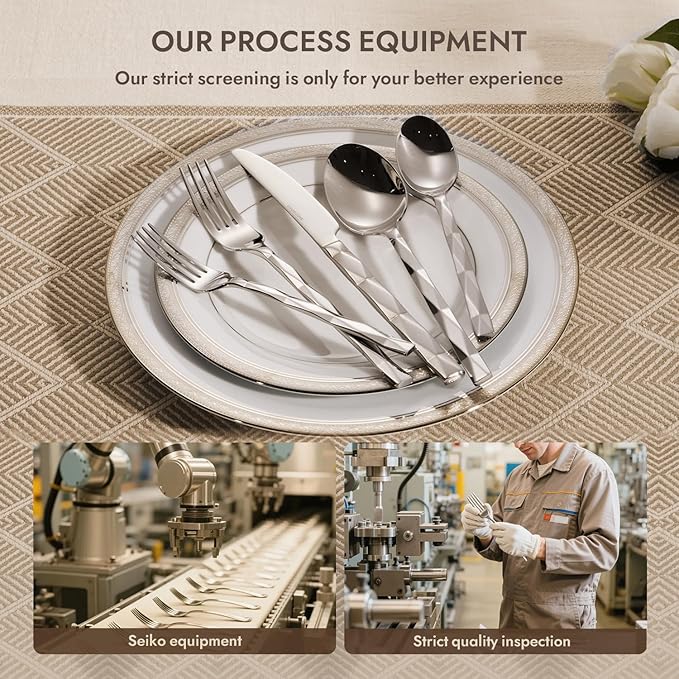 KINGSTONE Silverware Set, Luxury 60 Piece Flatware Set for 12, 18/10 Stainless Steel Cutlery Set with Diamond Cut Pattern for Kitchen, Home, Wedding, Party, Mirror Polished and Dishwasher Safe-Ruum Studio Home