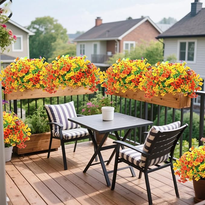 ‌20 Bundles Artificial Flowers for Outdoors‌ with 6 Faux Butterflies, UV Resistant ‌Fake Flowers‌ with Eucalyptus Leaves, ‌Artificial Plants Outdoor‌ for Patio Garden Porch Home Decor (Orange Yellow)-Ruum Studio Home
