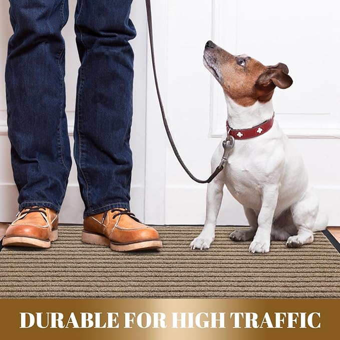 Yimobra Front Door Mat Outdoor Indoor Entrance, 100% Waterproof All-Season All Weather Doormat, Welcome Matt Outside Entry, Non Slip, Low Profile, Heavy Duty Patio Porch Floor Mats,29.5 x 17,Khaki-Ruum Studio Home
