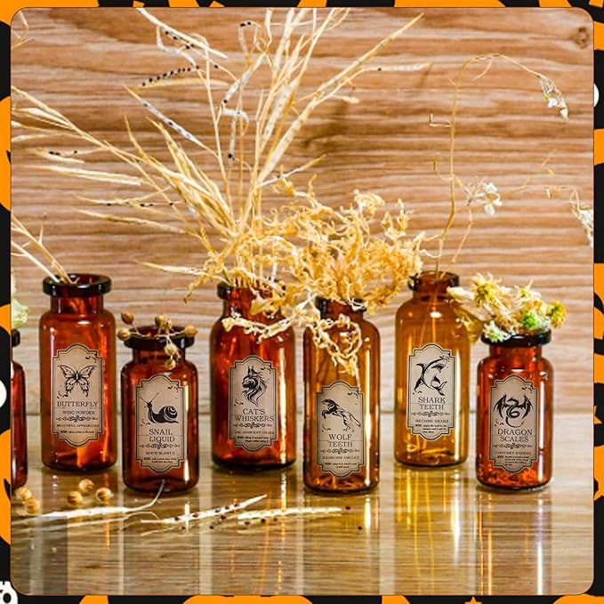 KIMOBER 144PCS Halloween Bottle Labels, Assoeted Vintage Laminated Animal Apothecary Potion Bottles Stickers for Halloween Party Supplies Photo Props-Ruum Studio Home