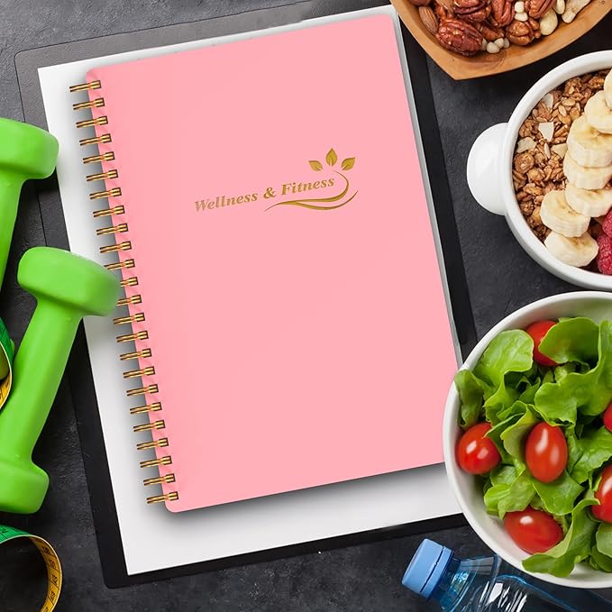 Wellness Planner & Fitness Log - Daily Diet & Health Journal with Weight Loss, Wellness Journal Notebook for Tracking Fitness, Sleep, Nutrition, Meal, Habits, A5(5.8 x 8.6 inch) (Pink)-Ruum Studio Home