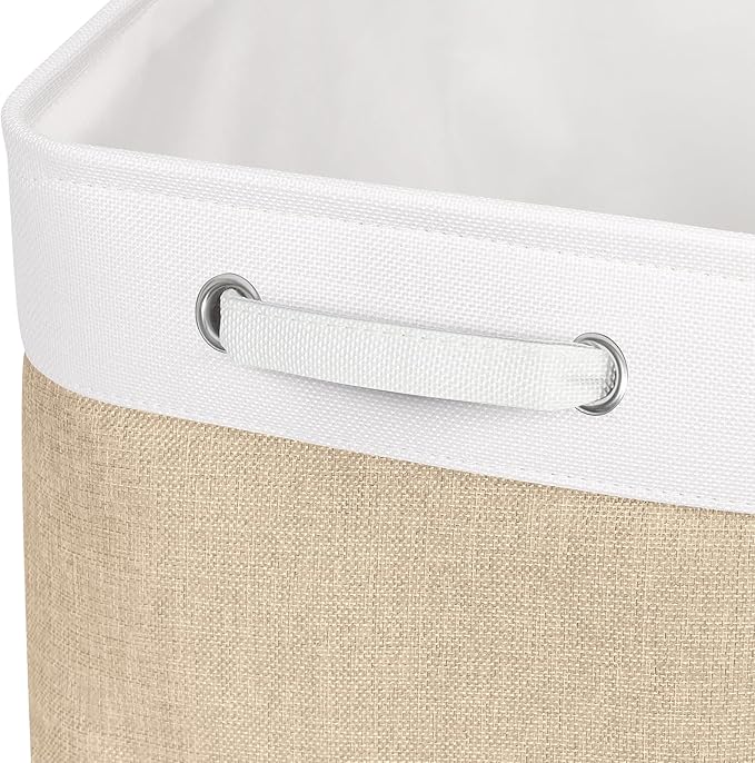 Kntiwiwo Large Fabric Foldable Storage Bin 17" x 11.8" x 9.8" Storage Baskets with Handle Large Cube Storage boxes for Closet, Shelves, Home, Set of 3, Beige-Ruum Studio Home