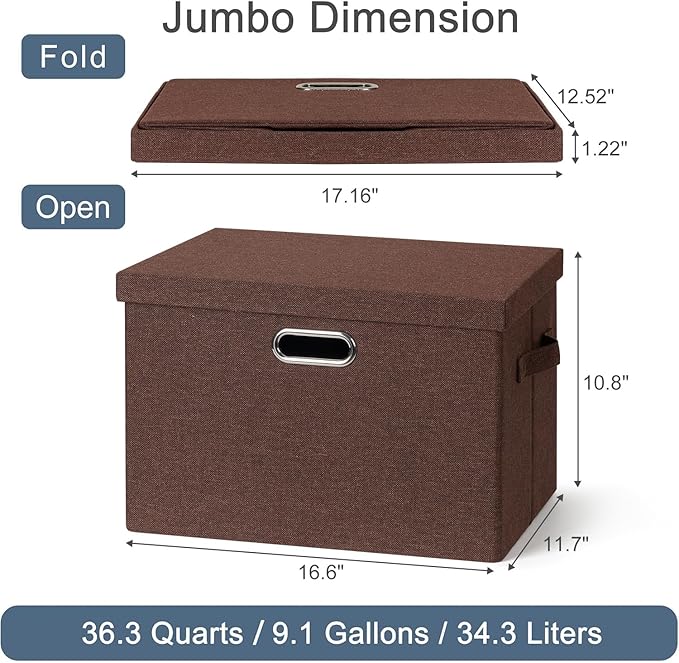 Large 17" 36 Quart Collapsible Stackable Storage Bins with Lids, 3 Packs Dark red Foldable Fabric Closet Storage Boxes with Lids, Heavy-duty Linen Cube Baskets(17x12x11)-Ruum Studio Home