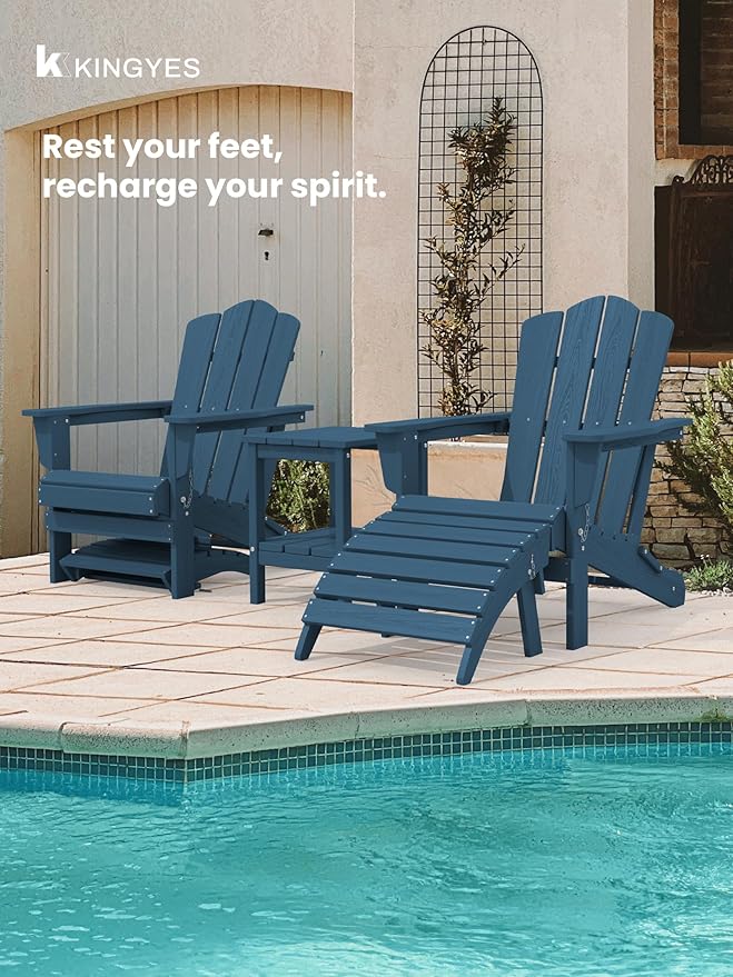 KINGYES Folding Adirondack Ottomans Set of 2 for Adirondack Chair, Navy-Ruum Studio Home