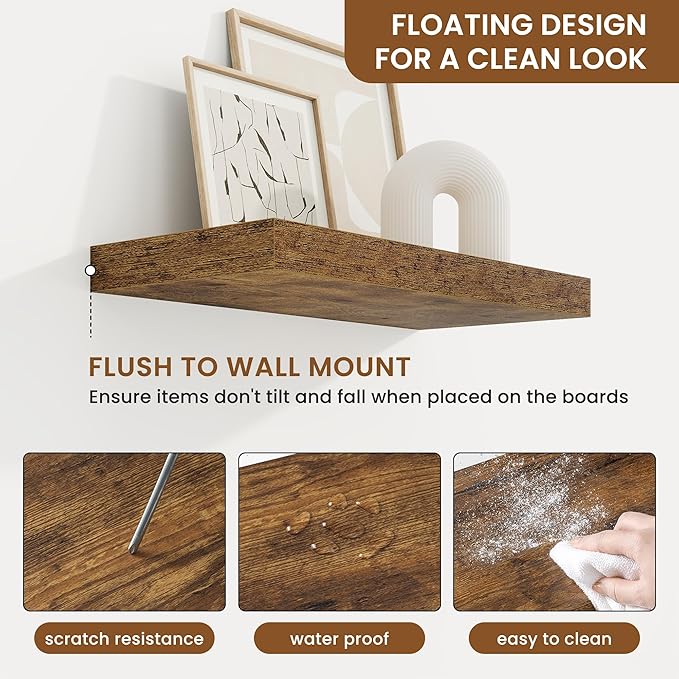fuqing Floating Shelves for Wall, Bathroom Shelf Wall Mounted for Storage, Shelves with Invisible Bracket for Bedroom, Kitchen, Living Room, Farmhouse Small Book Shelf, 16 Inch Set of 2, Rustic Brown-Ruum Studio Home