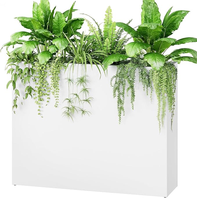 Stoog 38" Large Planters for Outdoor Plants, All-Weather Rectangular Metal Planter Box with Removable Insert Shelf, and Modern Design – Ideal for Plants, Flowers, Vegetables, Garden, White-Ruum Studio Home