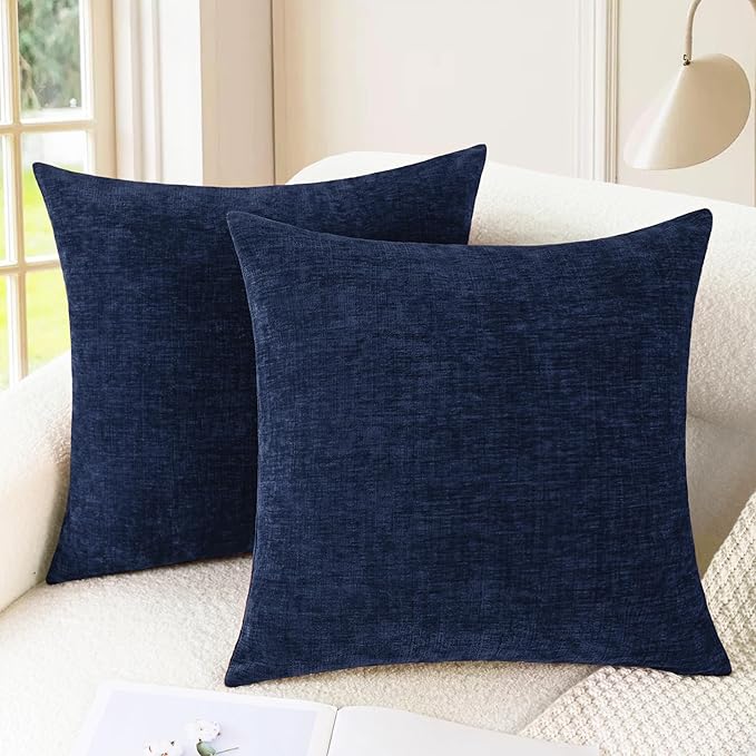 CaliTime Throw Pillow Covers Decorative 26 X 26 Inches Pack of 2 Cozy Chenille Cushion Cases for Couch Sofa Bed Living Room Home Navy Blue-Ruum Studio Home