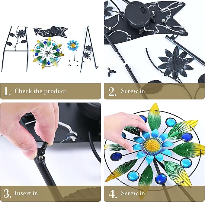 TERESA'S COLLECTIONS Hummingbird Garden Solar Stake, Wind Spinner Yard Art Sign for Outdoor Decor, Metal Purple Floral Windmill Decorative Garden Stake for Lawn Ornaments, Gifts for Mom, 36''-Ruum Studio Home
