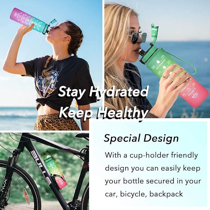 Enerbone Water Bottle, Leakproof BPA & Toxic Free, Motivational Water Bottle with Times to Drink and Straw, Fitness Sports Water Bottle with Strap for Office, Gym, Outdoor Sports-Ruum Studio Home