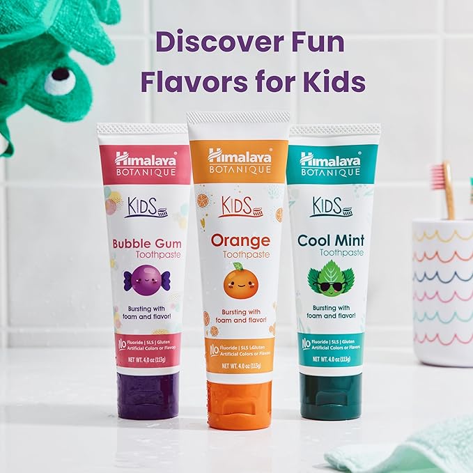 Himalaya Botanique Kids Toothpaste, Herbal, Bubble Gum Flavor, Fluoride-Free, Gentle, No Artificial Flavors or Colors, SLS Free, Gluten Free, Cruelty Free, Vegan, Foaming, 4 Oz, 4 Pack-Ruum Studio Home