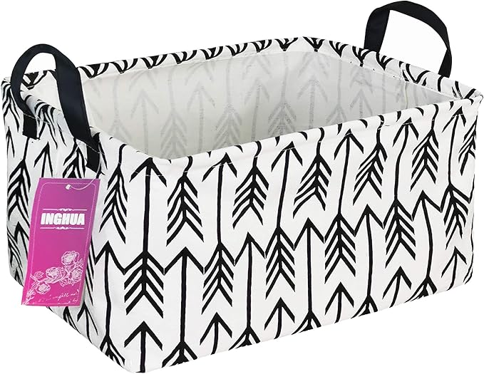 Rectangular Storage Basket Fabric Organizer Bin for Toys,Books,Clothes,Gifts,Pets-Perfect for Home,Office,Nursery,Dorm,Shelf(Rec Black Arrows)-Ruum Studio Home